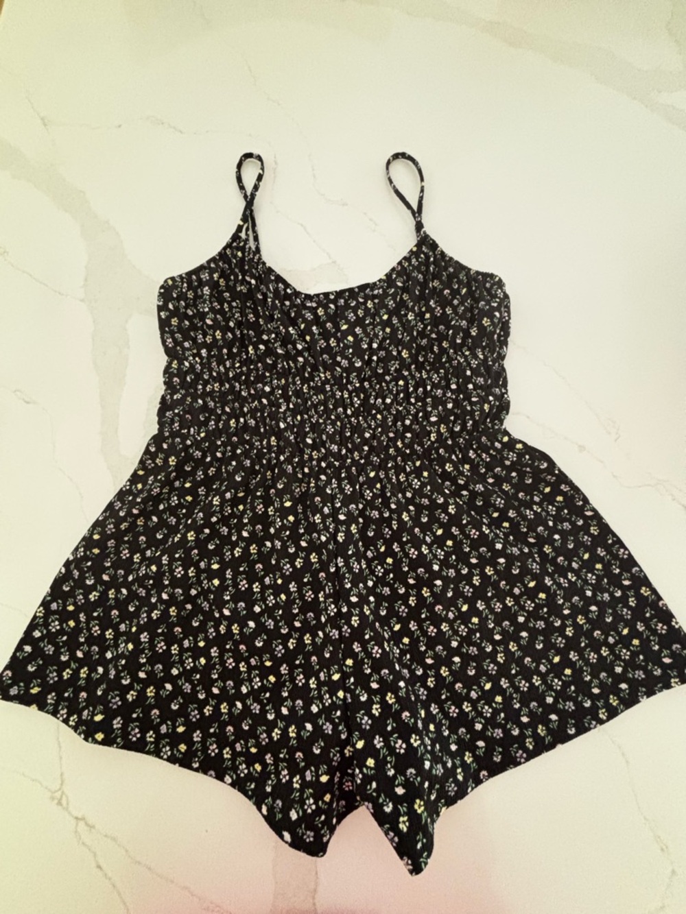 H&M Black Floral Smocked Cami Romper